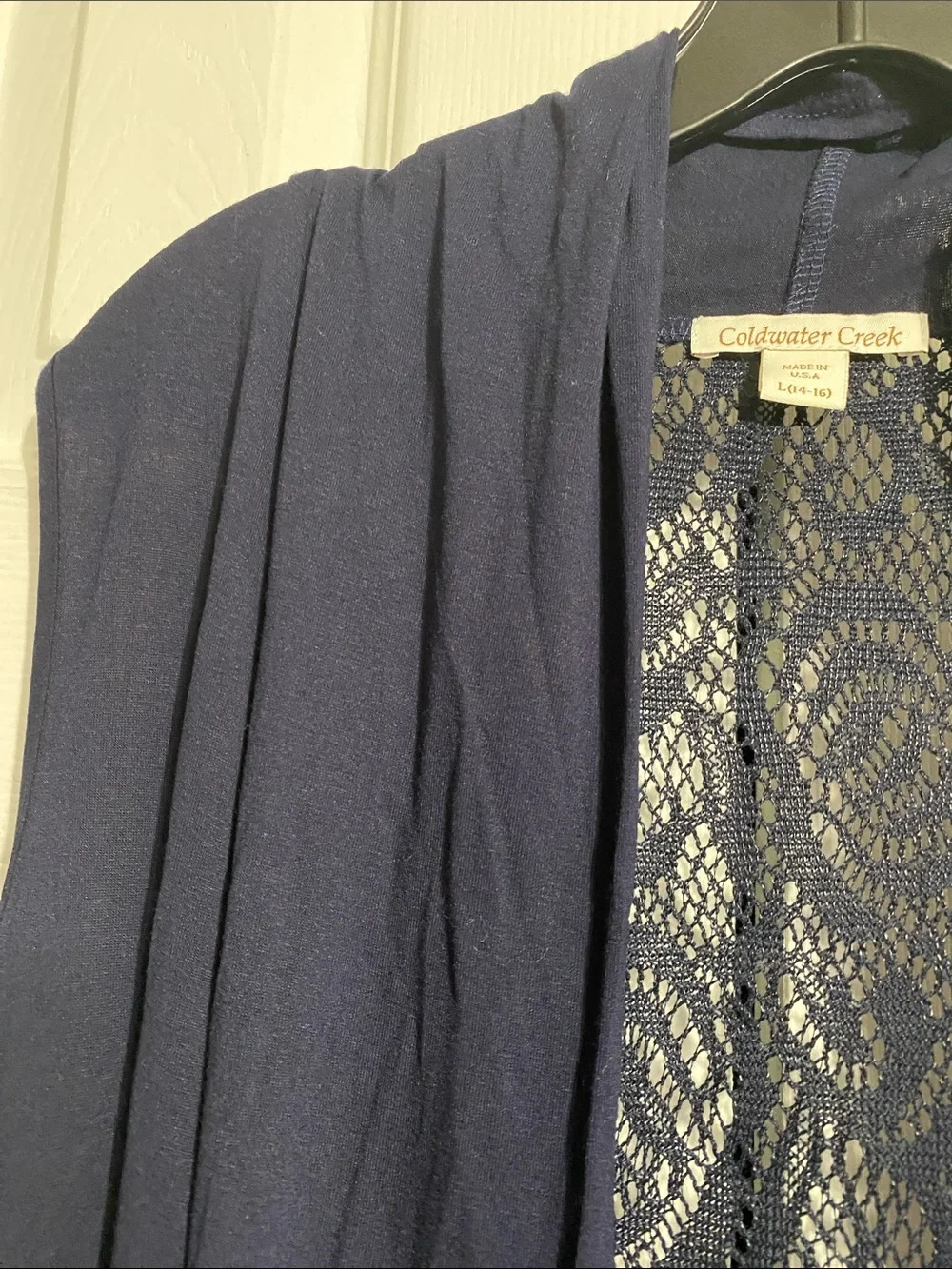 Coldwater Creek Open Front knit navy blue lightweight Cardigan top Size LARGE - Picture 3 of 9